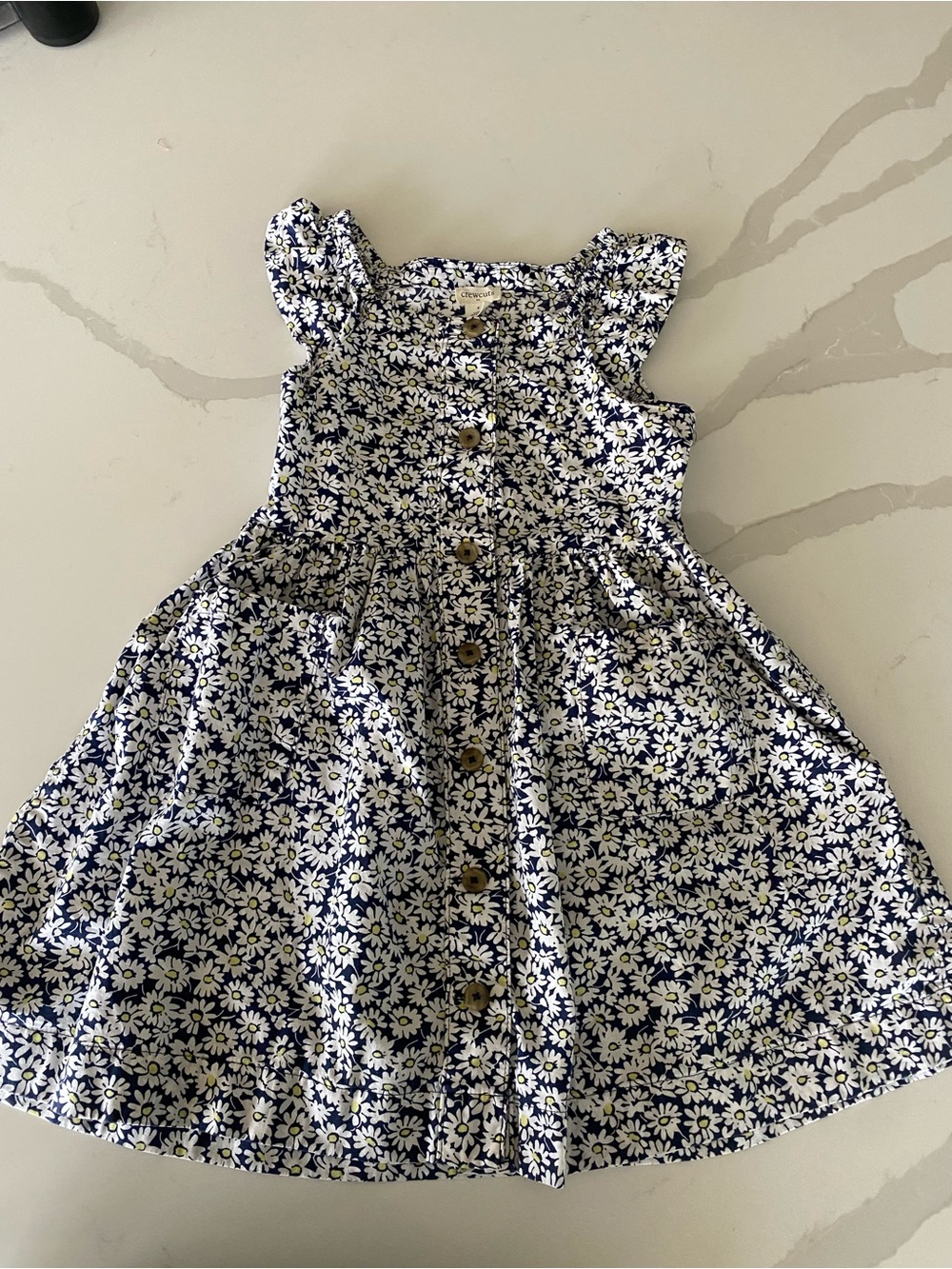 Crewcuts Girls blue button Floral daisy Fit & Flare summer Dress w/ pockets sz 7